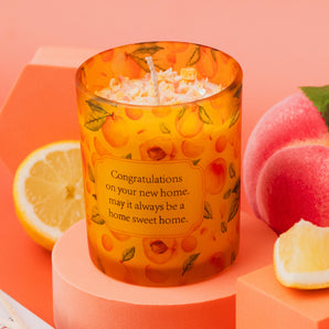 A bright and vibrant candle featuring mandarin and peach scents, with hints of exotic pineapple.