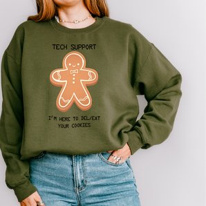 Tech Support Gingerbread Jumper – “I’m Here To Del/Eat Your Cookies” Geek Sweater