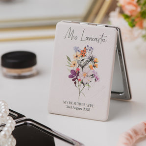 Luxury Compact Mirror With Delicate Watercolour Wildflowers