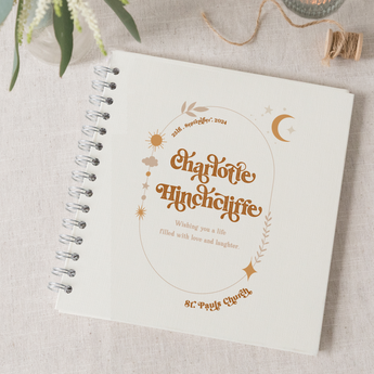 Boho celestial christening guest book
