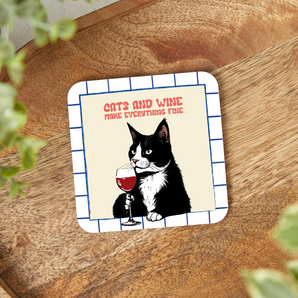 Cat's And Wine Funny Coffee Cup Coaster
