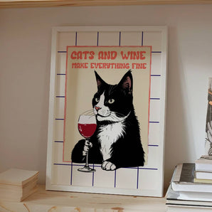 Personalised Cats And Wine Wall Art Print In A4 Or A3
