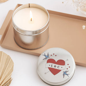 Personalised Love Heart And Swallow Valentine's Candle