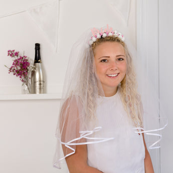 White Floral Bride Headband With Detachable Veil