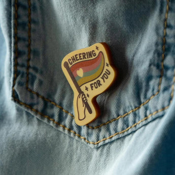 Gold Cheering For You Positive Flag Pin