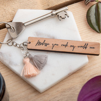 Personalised Wooden Tassel Keyring Gift