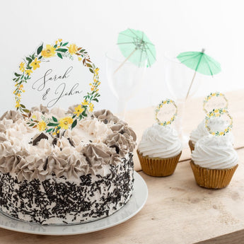 Personalised Summer Floral Couples Name Cake Topper Set
