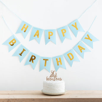 Happy Birthday Flag Bunting in Gold and Blue - Funky Laser