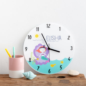 Girl's Mermaid Themed Personalised Clock - Funky Laser