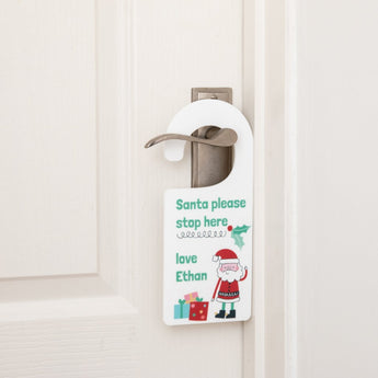 Personalised Santa Please Stop Here Hanging Door Sign - Funky Laser