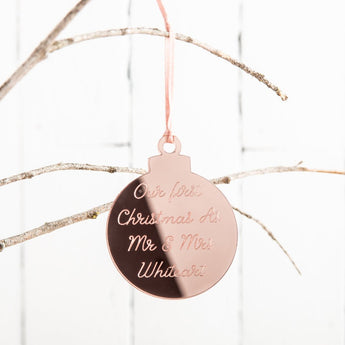 Personalised Engraved Rose Gold Christmas Bauble - Funky Laser