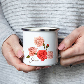 Personalised Birth Flower Enamel Mug - Funky Laser