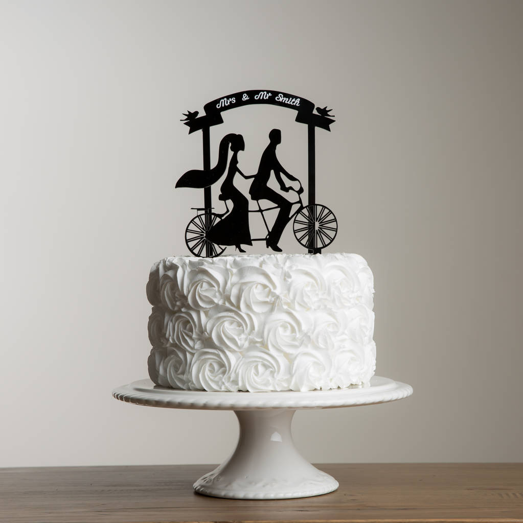 Mr And Mrs Tandem Bike Cake Topper Acrylic Wedding Banner Cake Topper
