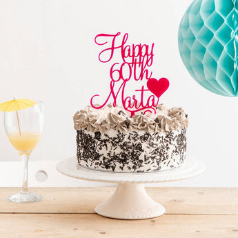 Personalised Name and Age Birthday Cake Topper With Heart Detailing