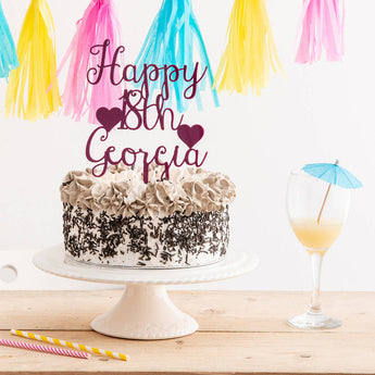 Personalised Birthday Name And Heart Cake Topper
