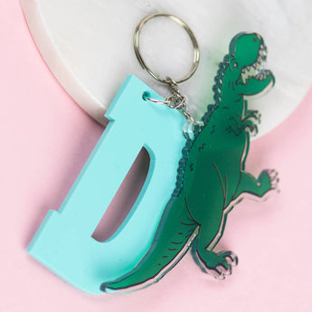 Personalised Dinosaur Book Bag Initial Keyring Charm - Funky Laser