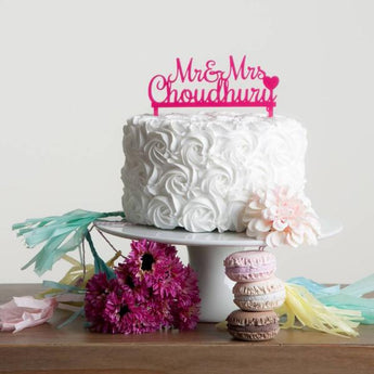 Personalised Wedding Cake Topper With Heart Detailing