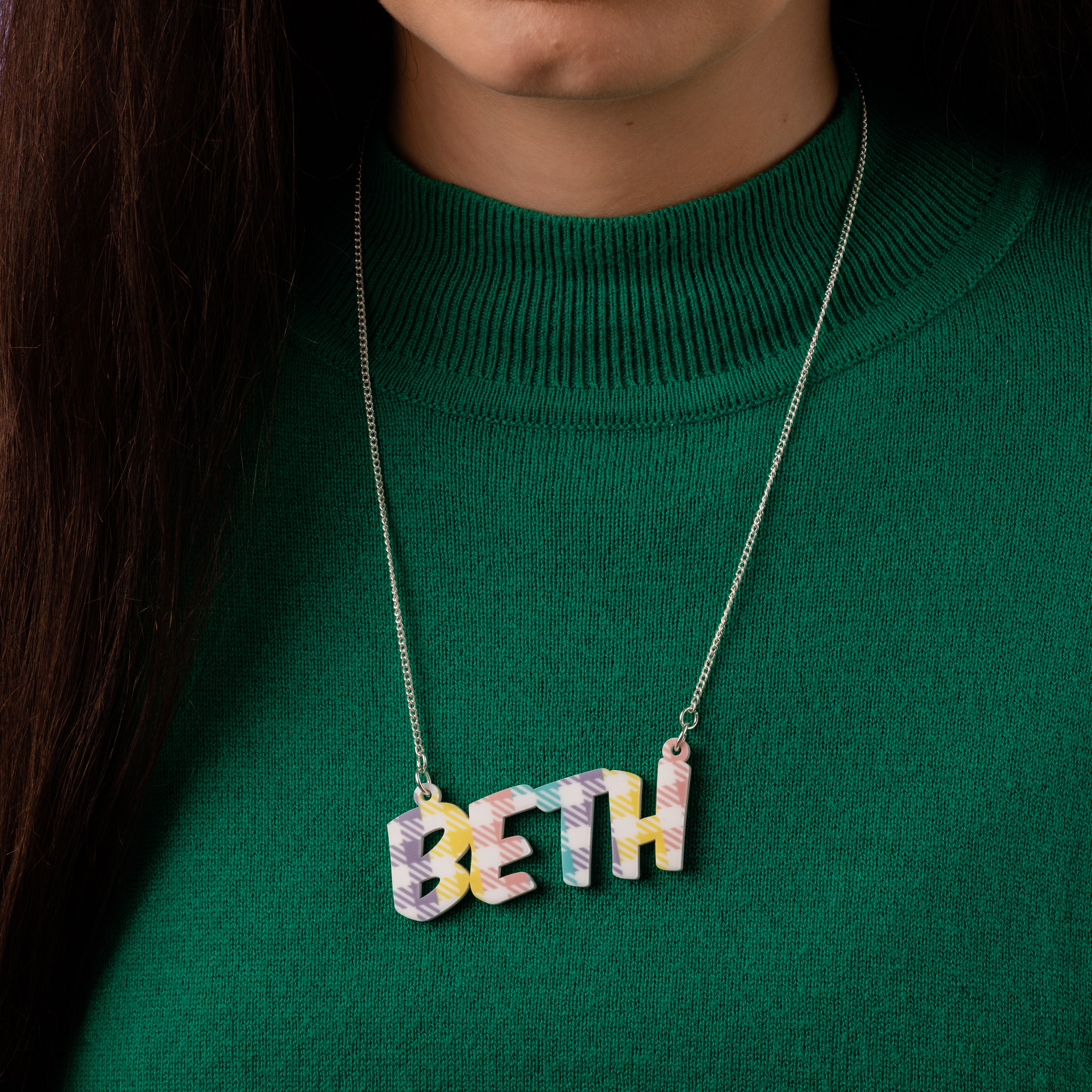 Gingham name necklace curated jewellery gift
