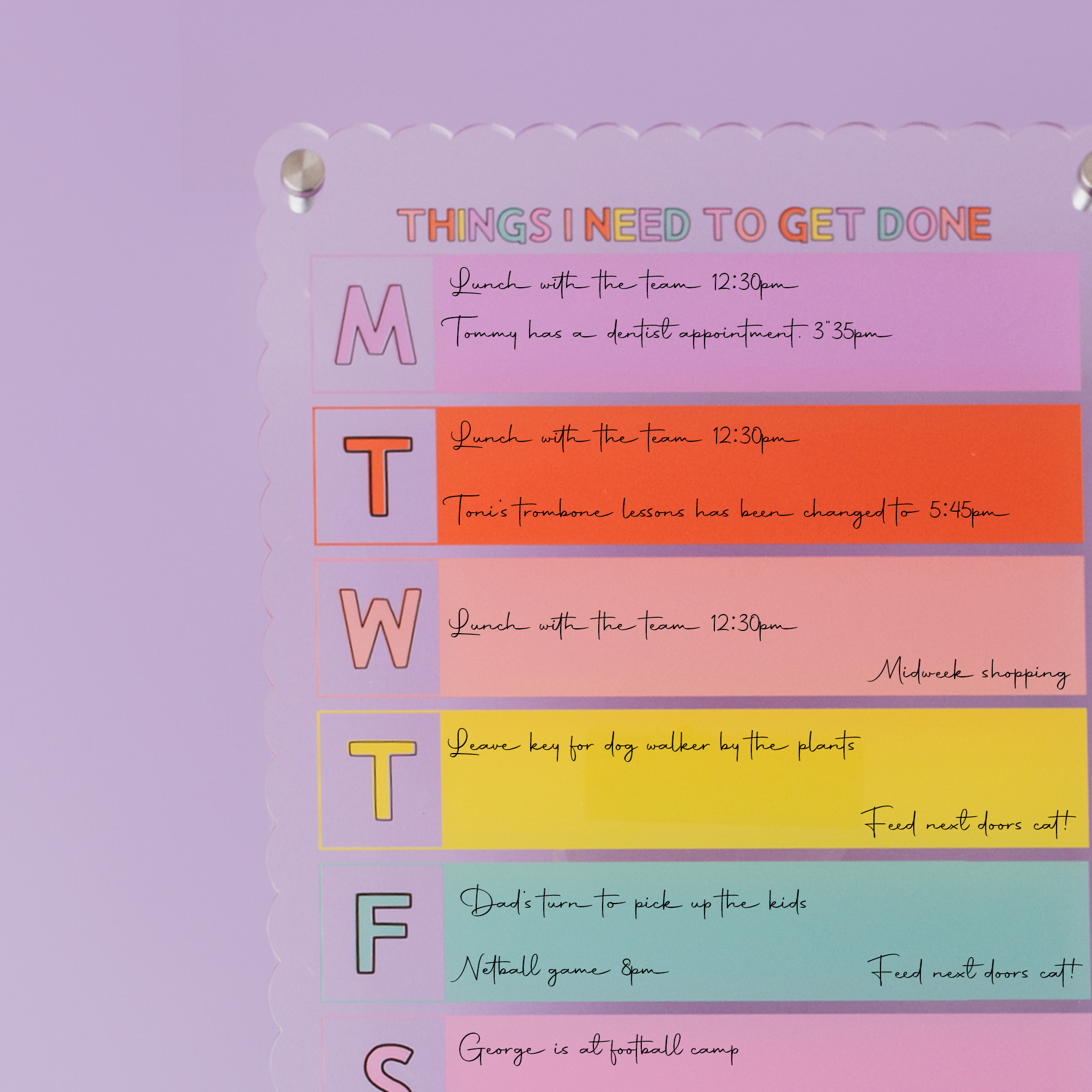 Colourful And Wipeable Wall Mounted Whiteboard Planner | One Week At A Time