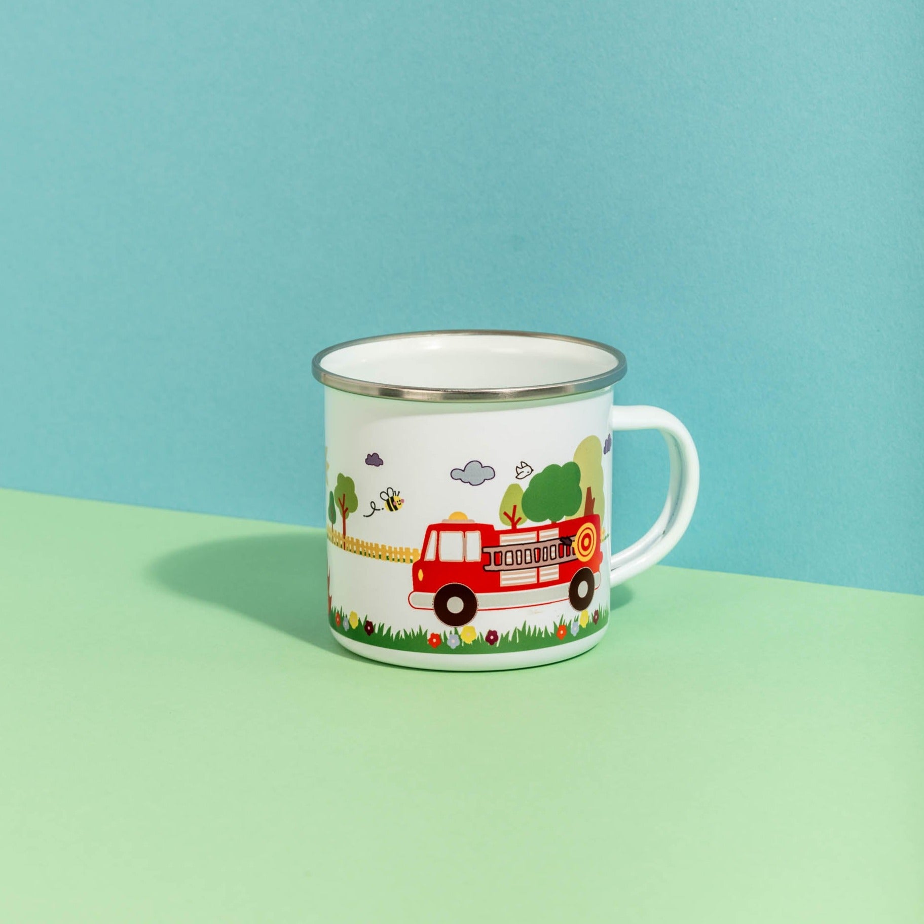 Personalised Children's Fire Truck Themed Enamel Mug