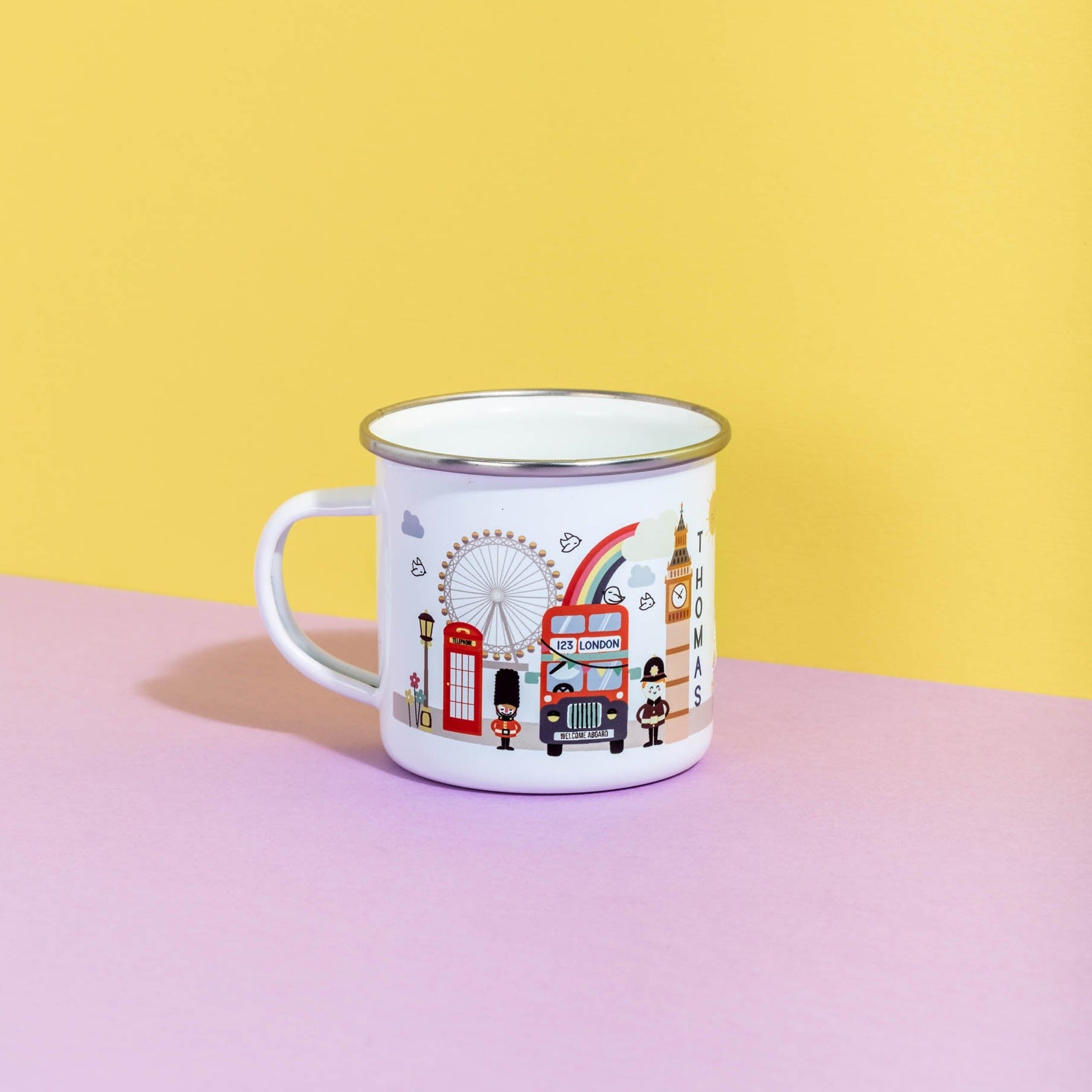 Children's London Bus Personalised Enamel Mug