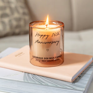 16th Wedding Anniversary Wax Gift | 'Happy 16th Anniversary' — Soy Wax Candle