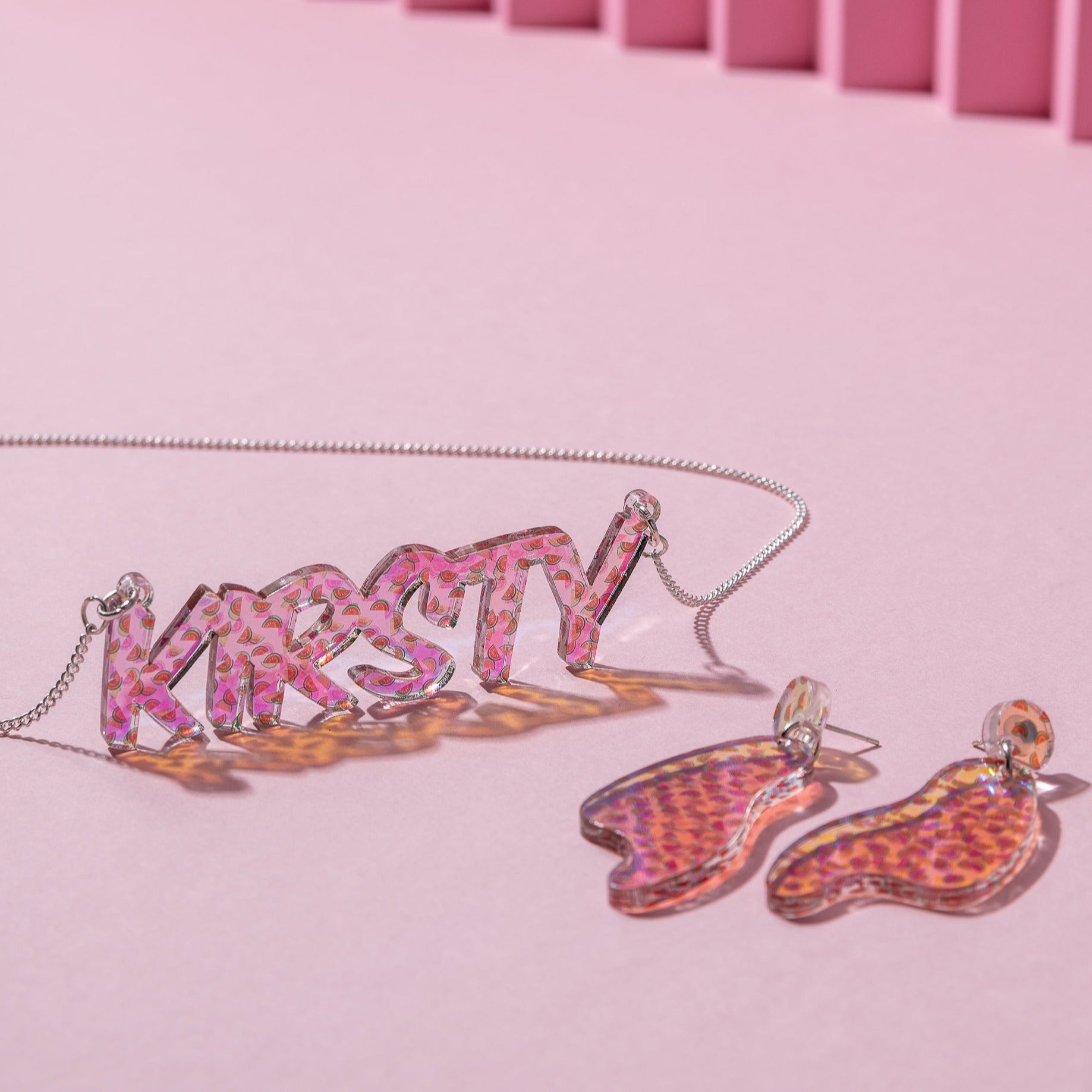 Personalised Iridescent Watermelon Name Necklace