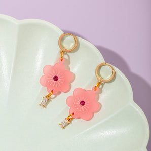 Flower Earrings With Zircon Stone Gemstone Charm 18 K Gold Plated