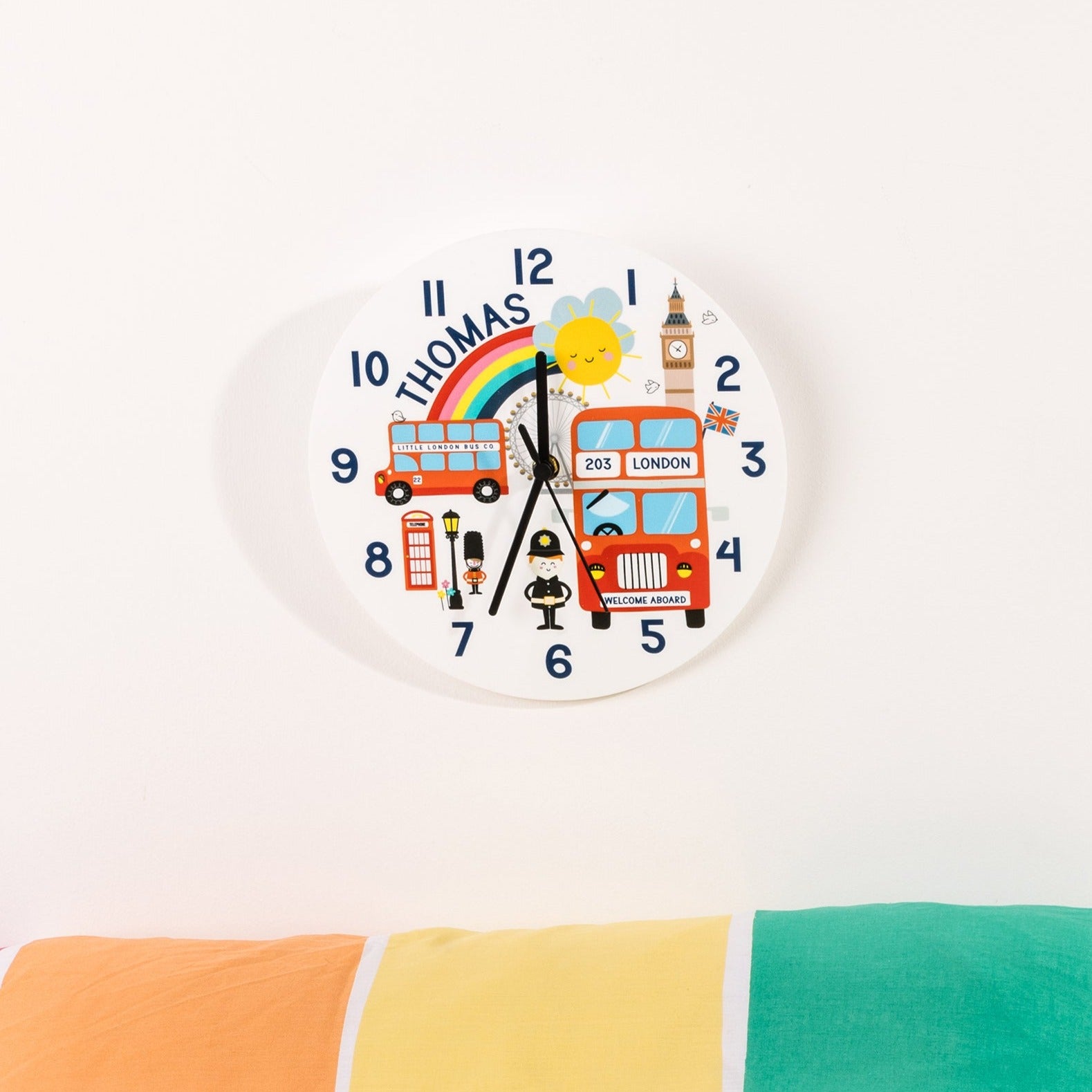 Children's Bedroom London Bus Theme Personalised Clock