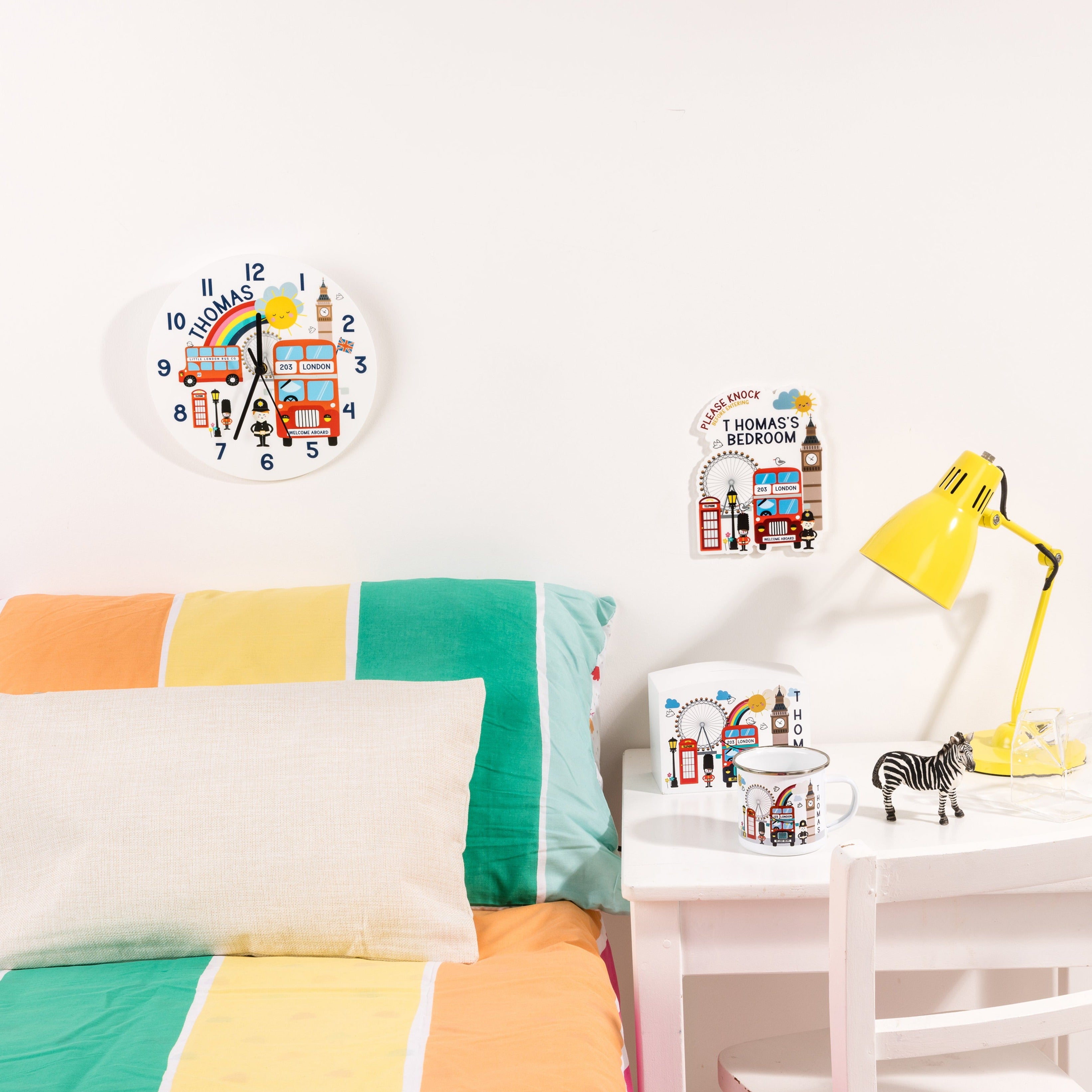 Children's Bedroom London Bus Theme Personalised Clock
