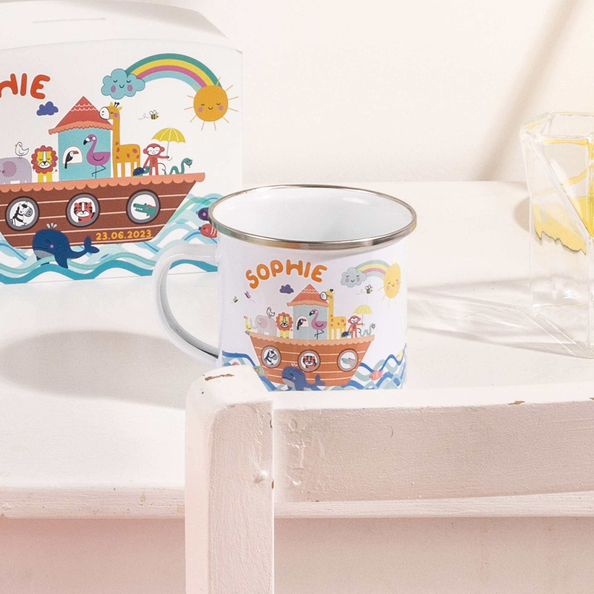 Personalised Children's Noah's Ark Themed Enamel Mug