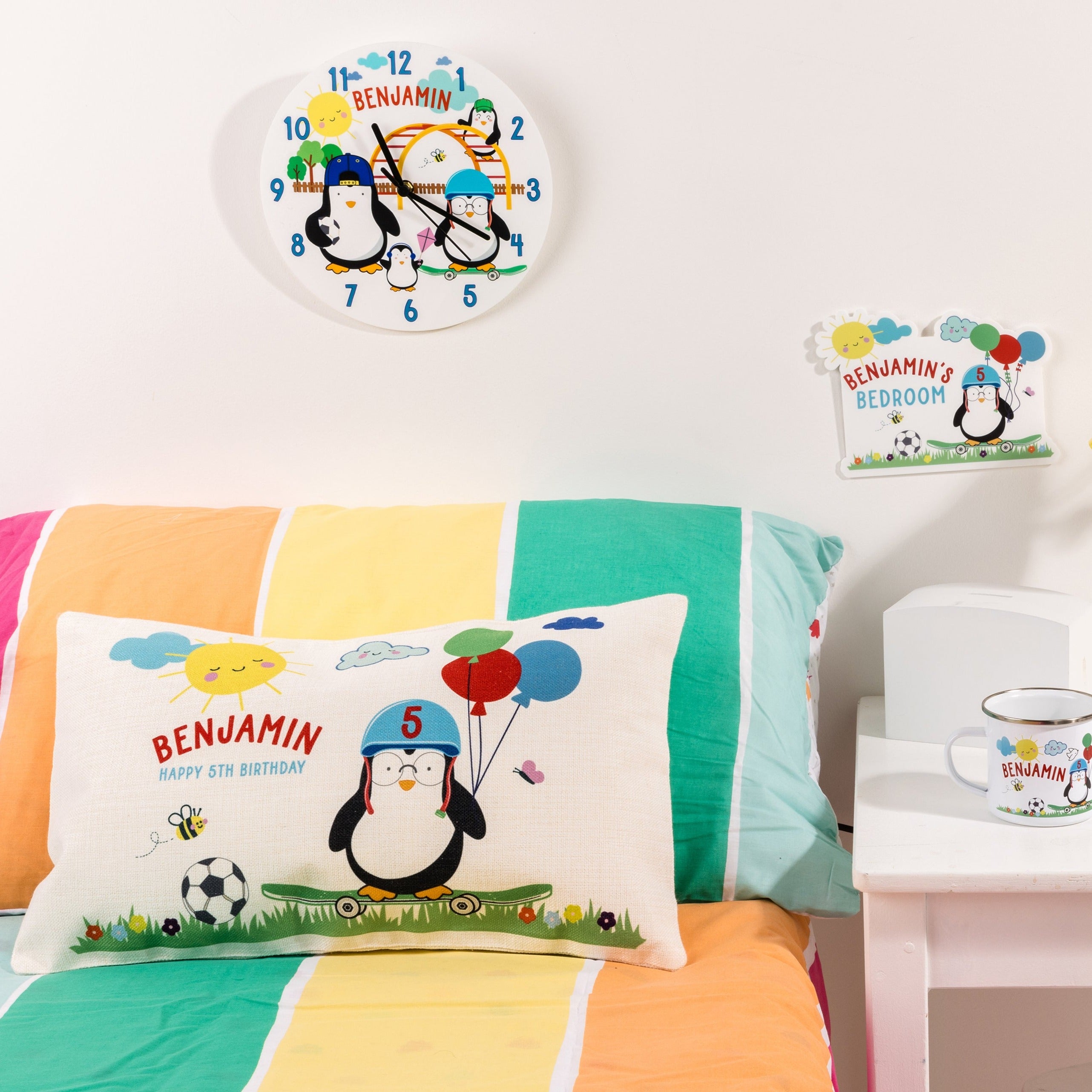 Personalised Penguin Illustration Birthday Cushion