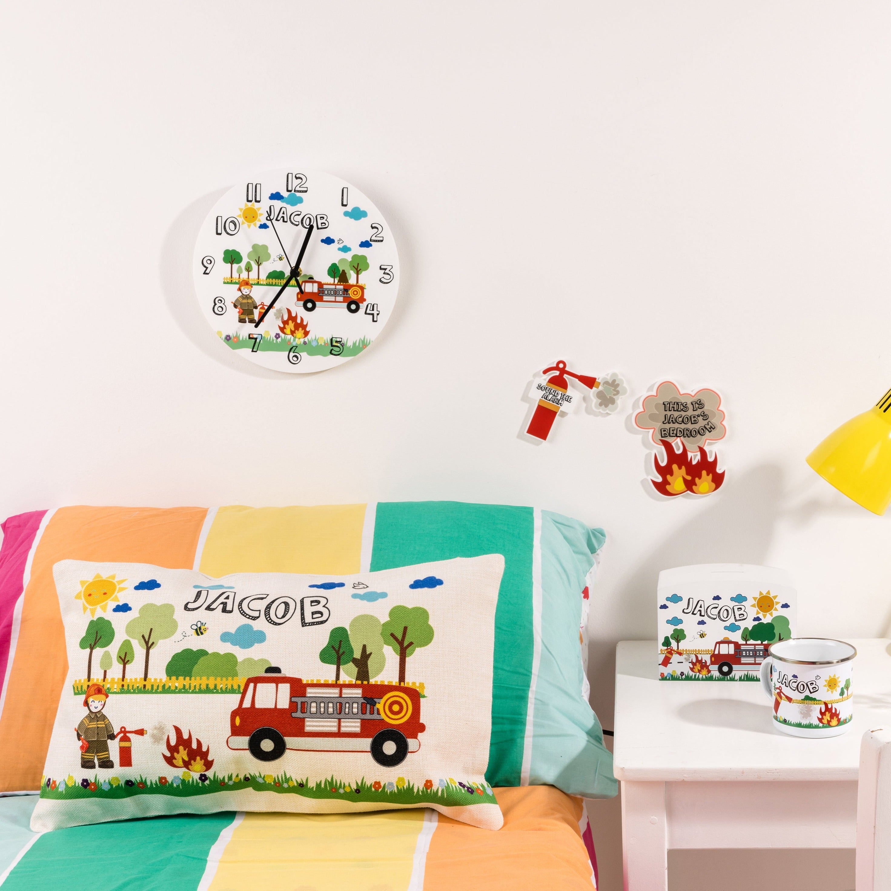 Fire Truck Themed Personalised Bedroom Clock