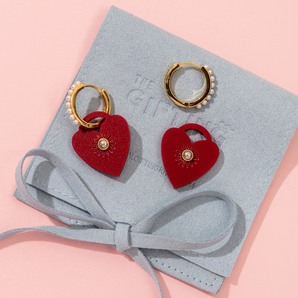 18K Gold Plated Starburst Heart And Pearl Earrings With Ivory Opal