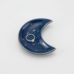 Ceramic Moon Jewellery Dish with Golden Star Pattern