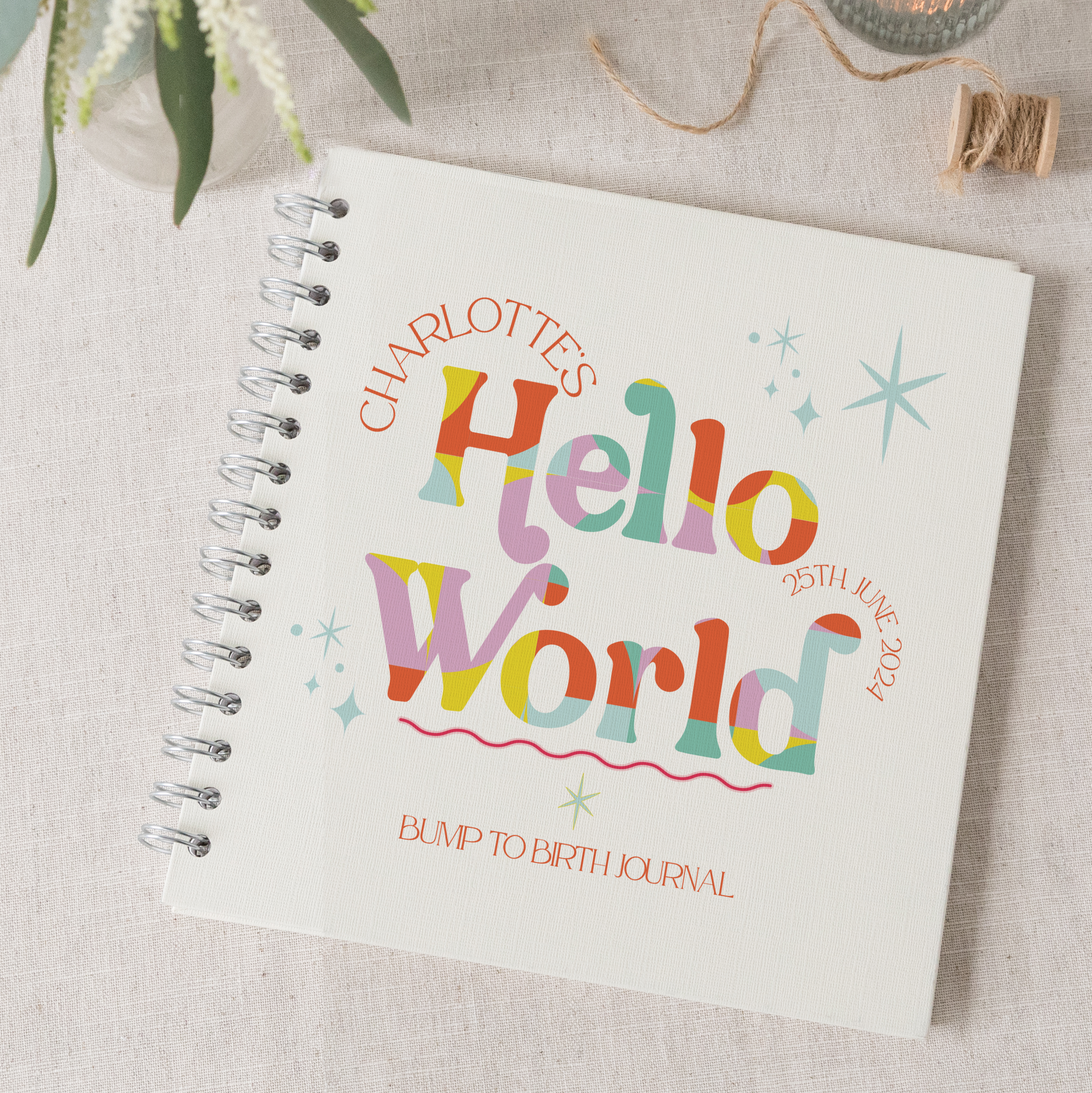 Hello world multi coloured birth journal
