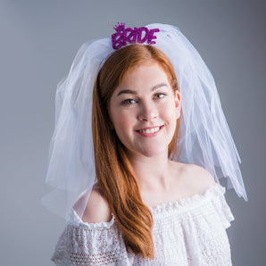 Bride With Mini Crown Wedding Veil Tiara Headband