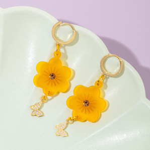 Orange Flower & Butterfly Charm Gold Plated Huggie
