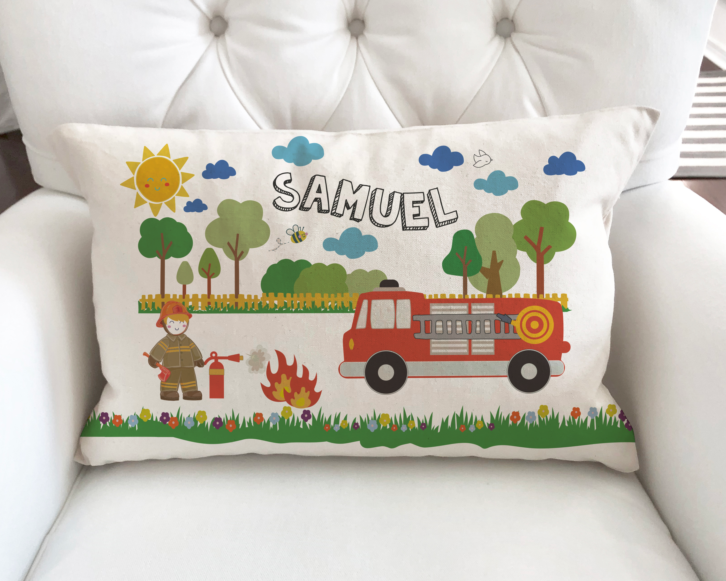 Personalised Fire Fighter Illustration Cushion