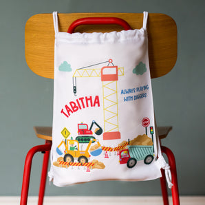 Children's Personalised Construction Themed Nursery Bag