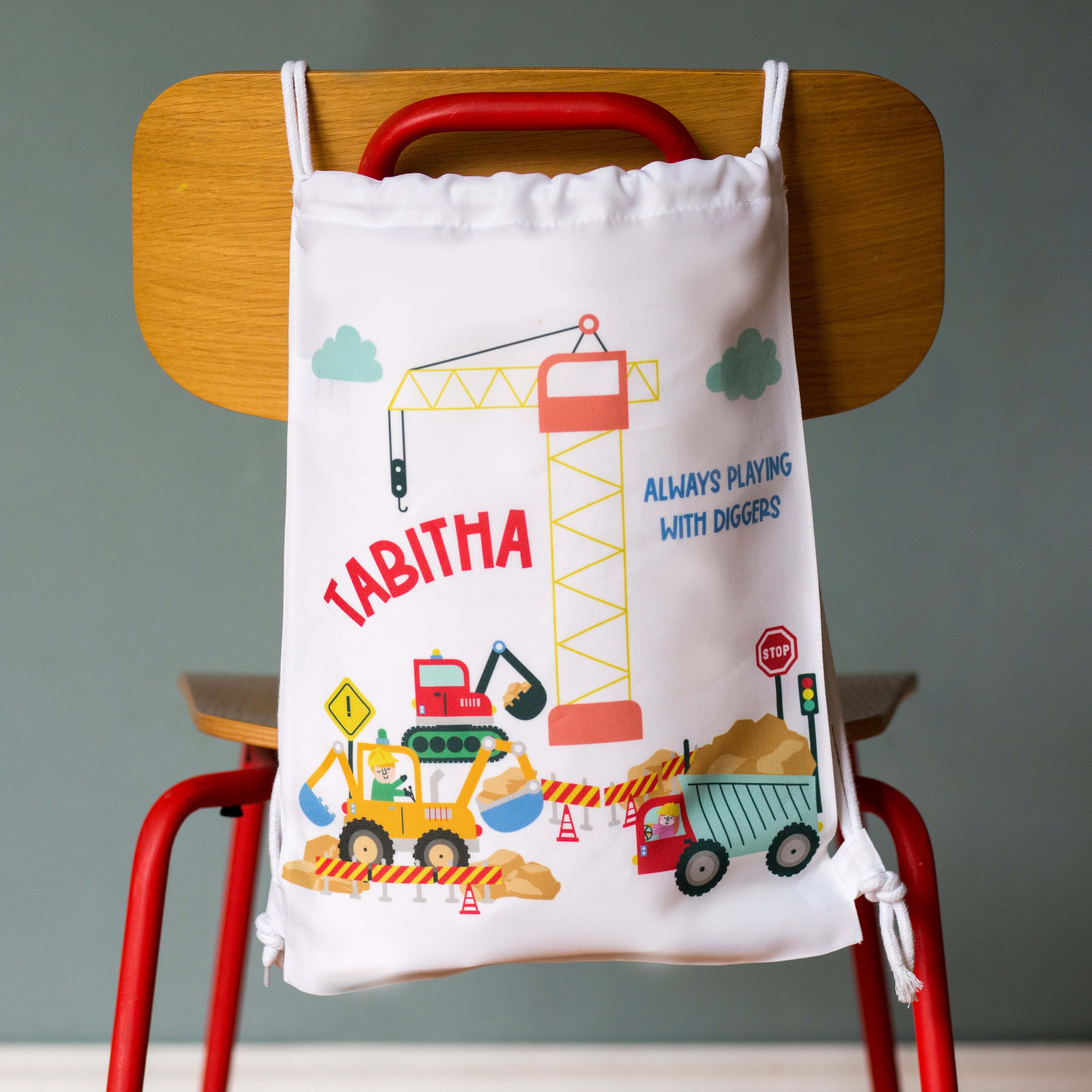 Children's Personalised Construction Themed Nursery Bag