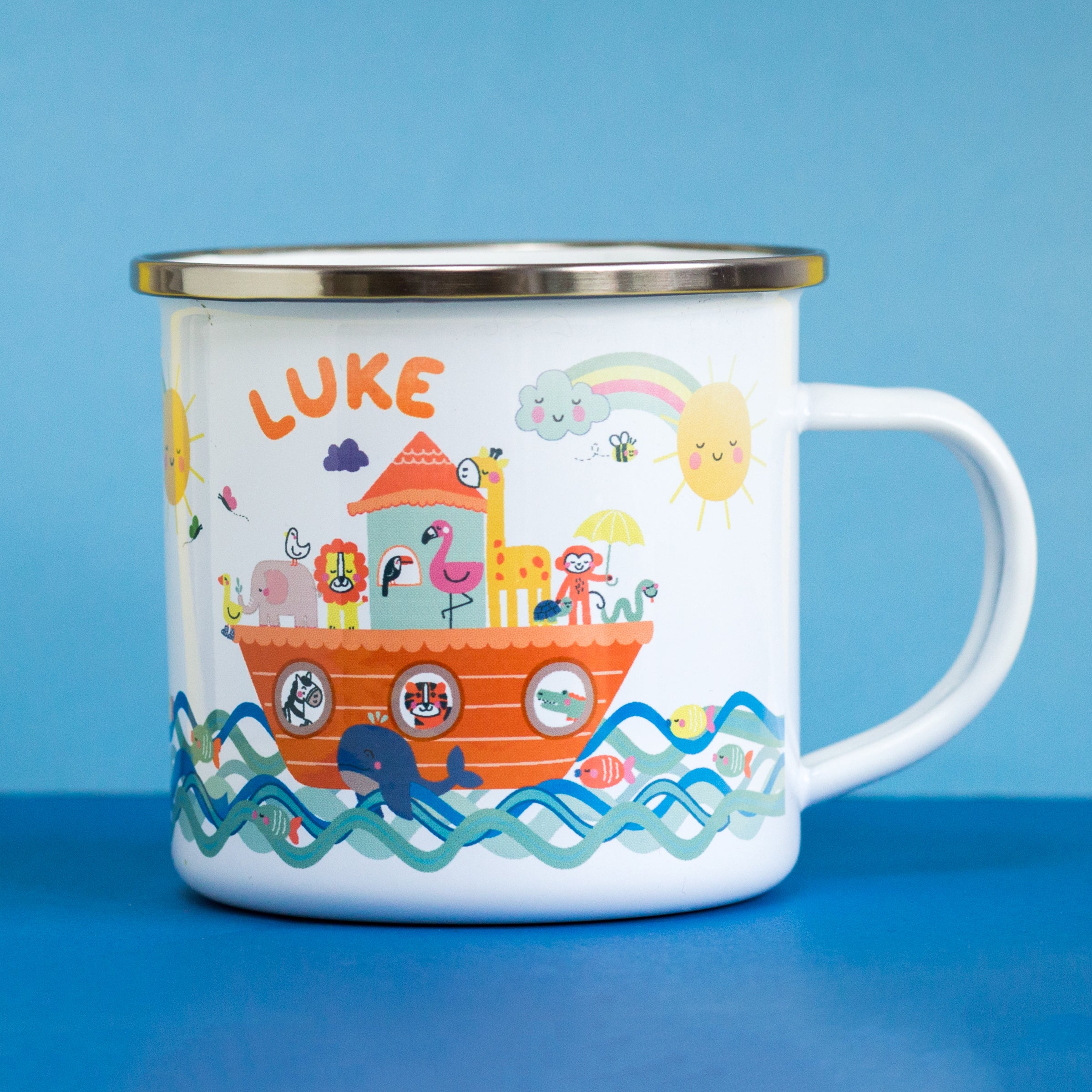 Personalised Children's Noah's Ark Themed Enamel Mug