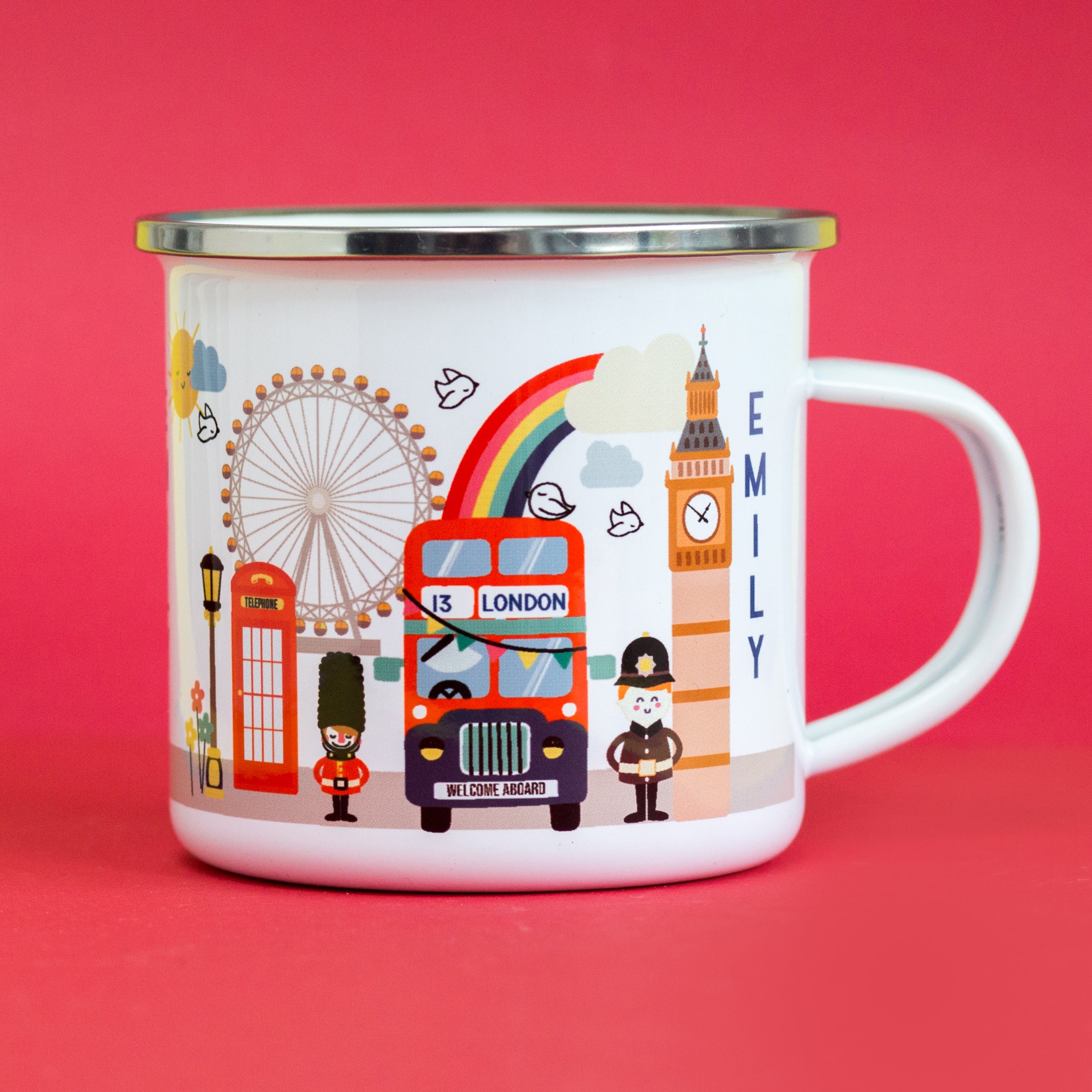 Children's London Bus Personalised Enamel Mug