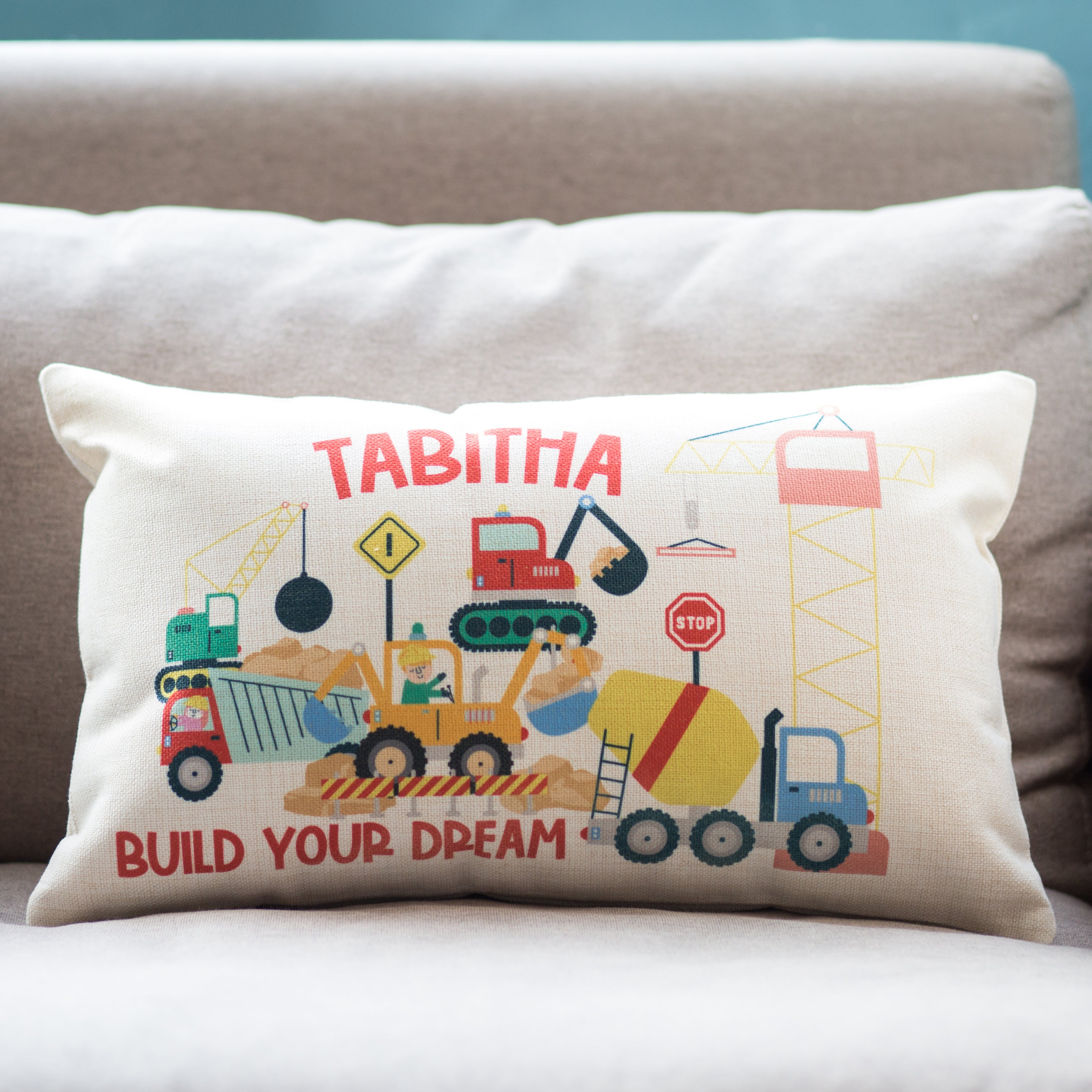 Personalised Construction Themed Cushion