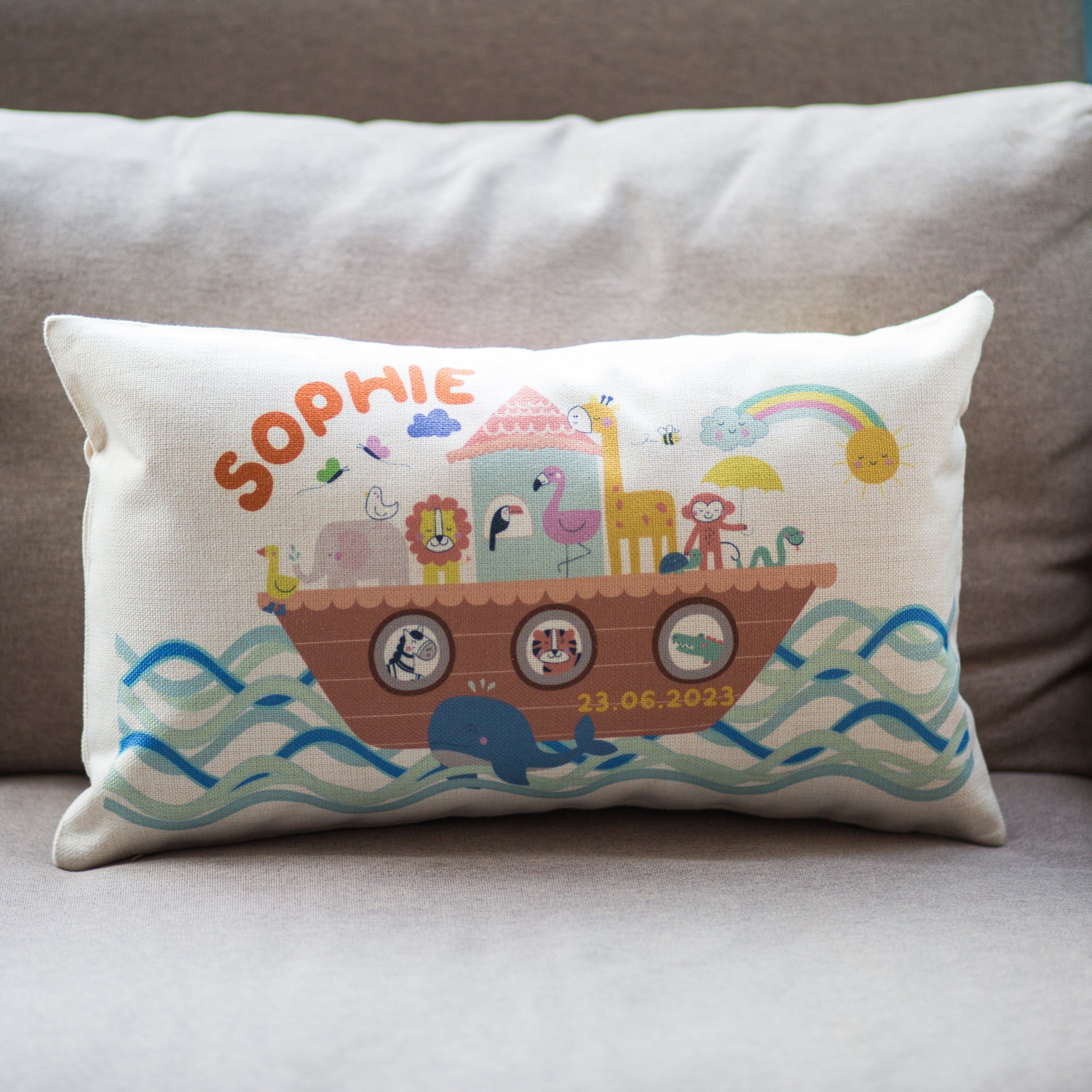 Children's Personalised Noah's Ark Animals Cushion