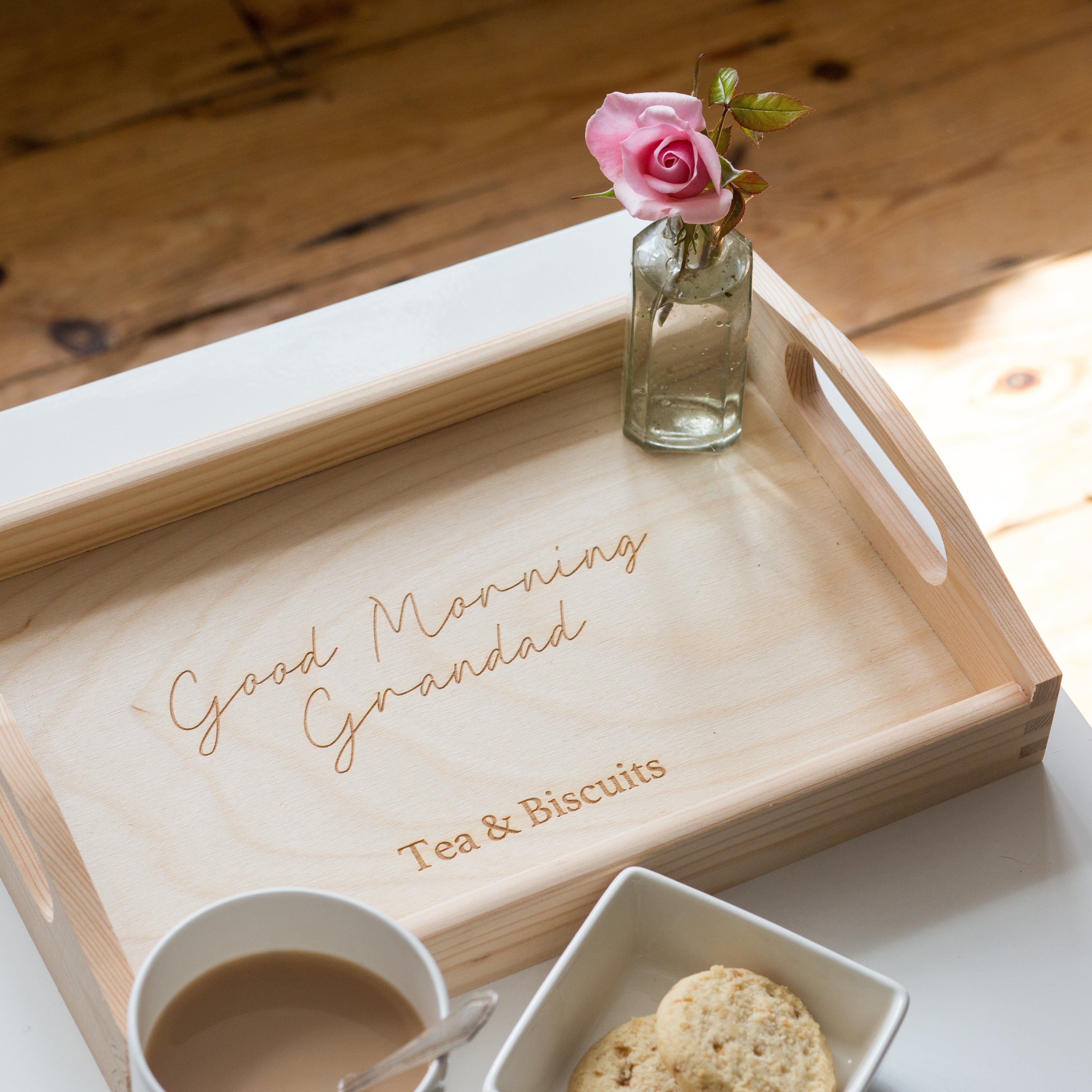 Personalised Grandad's Wooden Tea For One Snack Tray