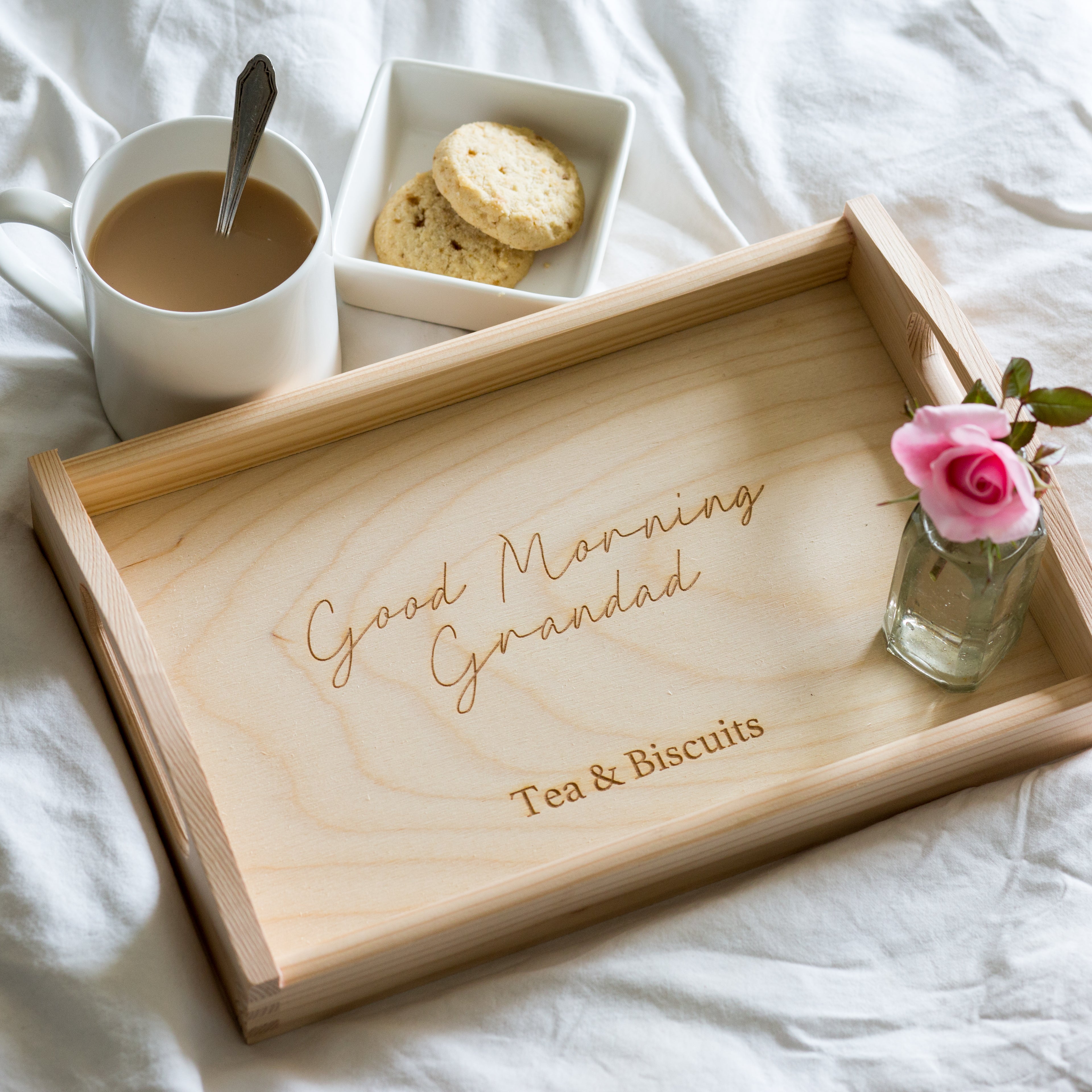 Personalised Grandad's Wooden Tea For One Snack Tray
