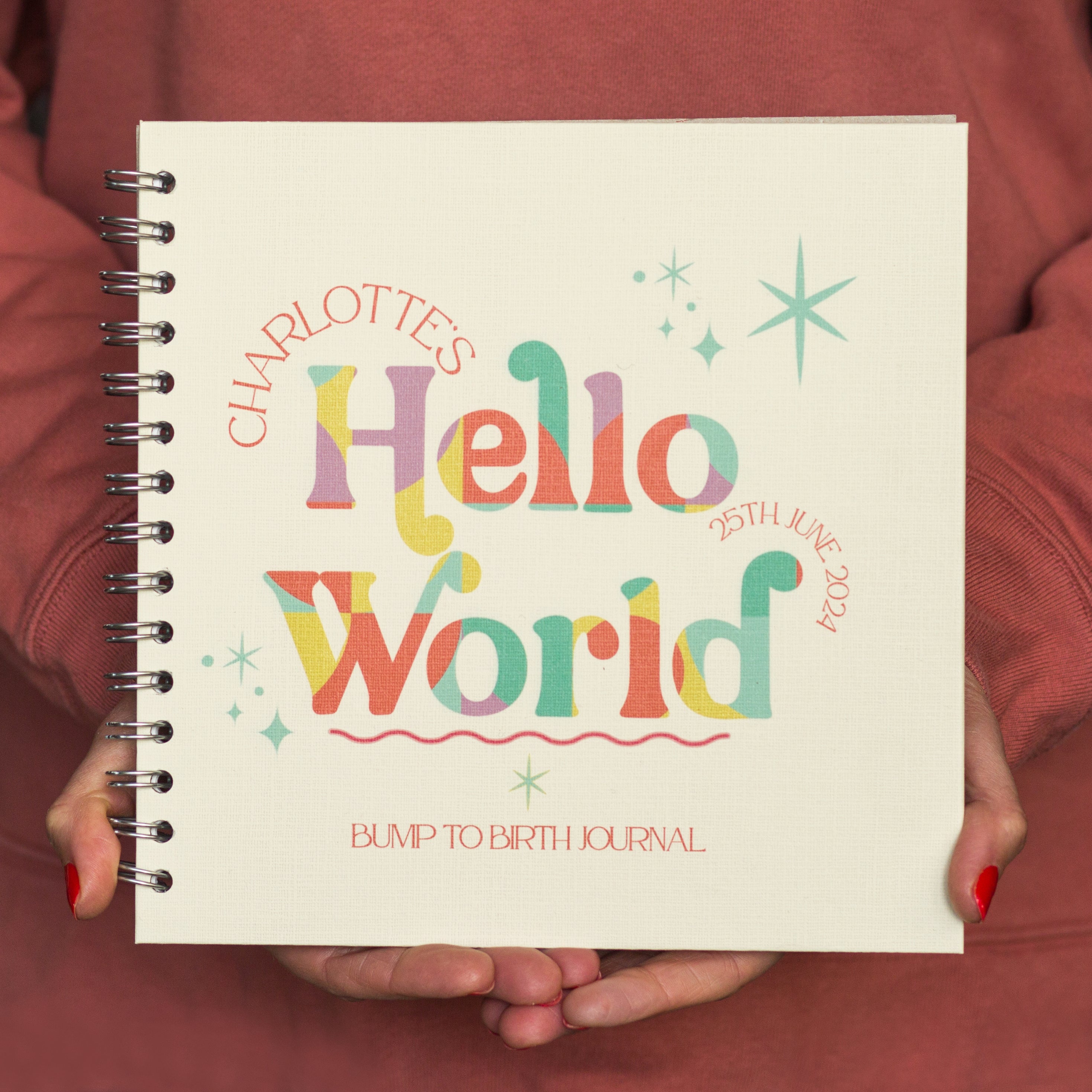 Colourful Personalised 'Hello World' Bump to Birth Journal