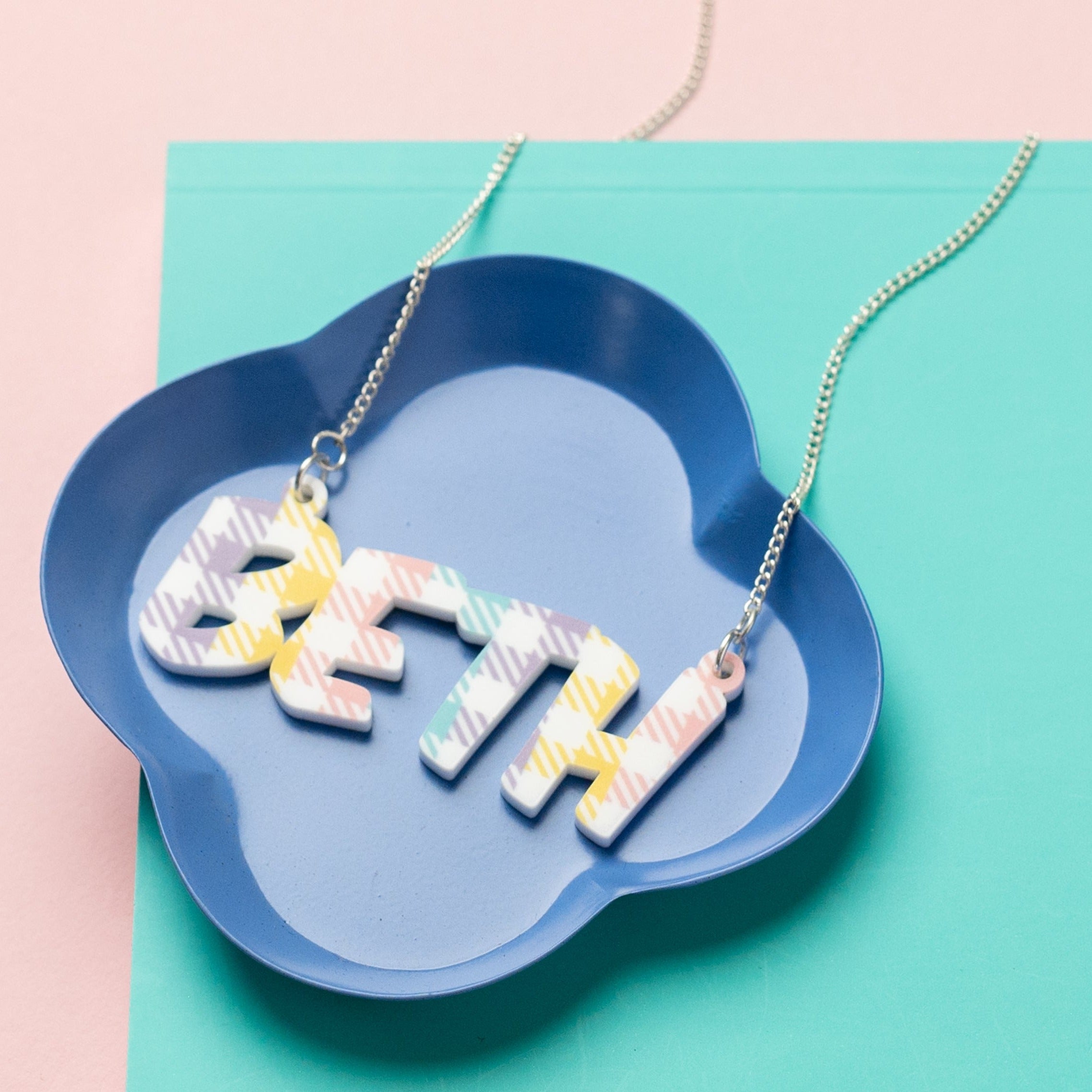 Personalised Pastel Gingham Name Necklace