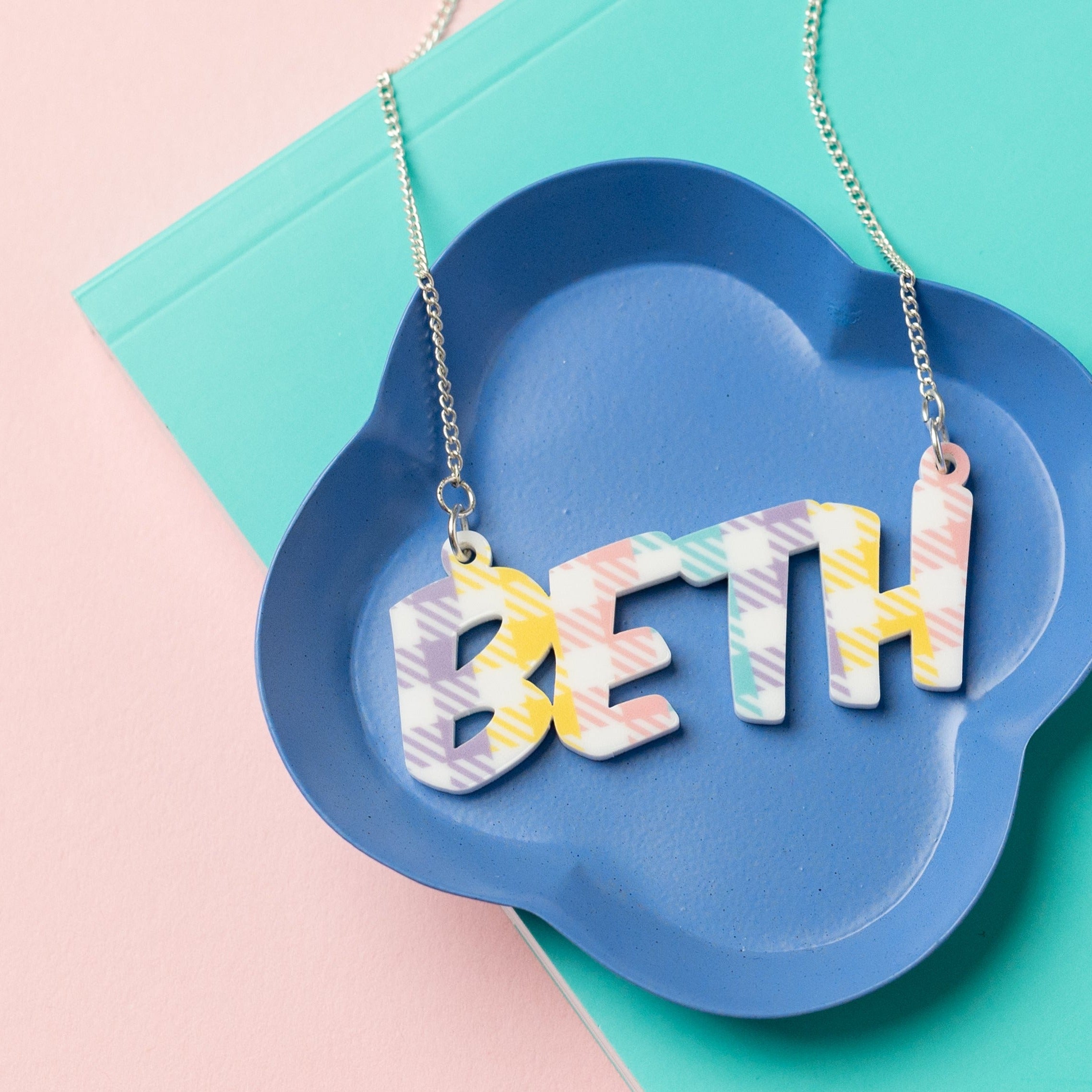 Personalised Pastel Gingham Name Necklace